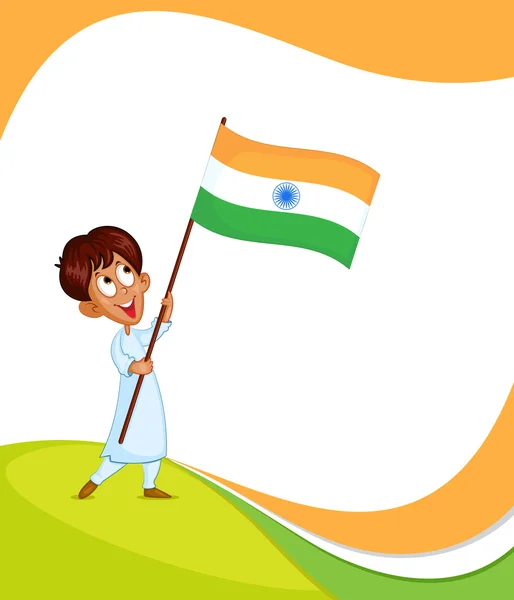 Niño indio alzando la bandera de la india — Wektor stockowy