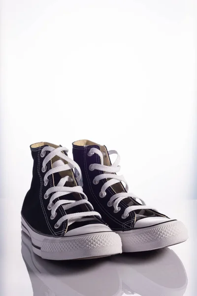 Black Classic Sneakers White Background — Stock fotografie