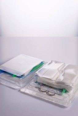 disposable medical surgical instruments packaged for emergency medical care.