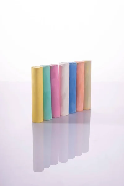 Multi Colored Cylindrical Pastel Chalk White Background — Stok fotoğraf