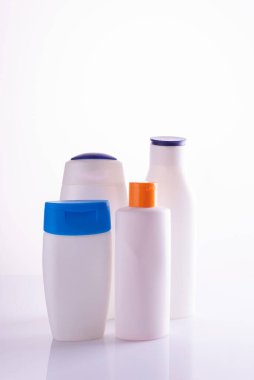 plastic bottles for cosmetics isolated on white background.