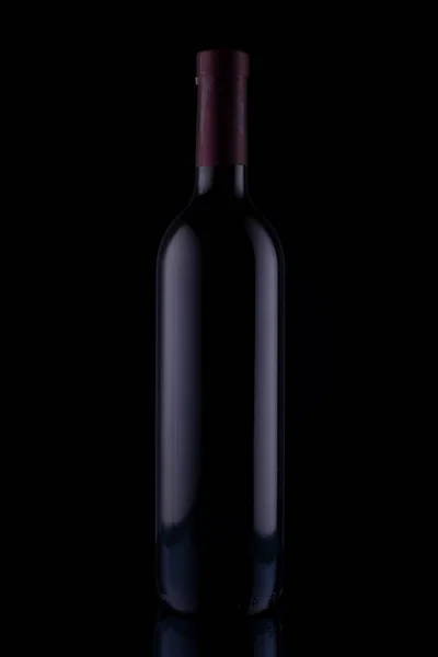 Bottiglia Vetro Vino Rosso Sfondo Nero — Foto Stock