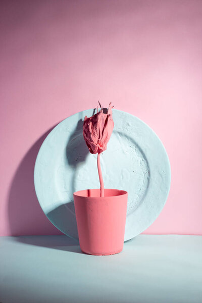 blue pink paint roses minimalism concept composition.