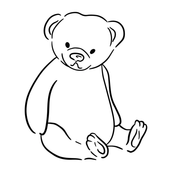 Vector Illustration Cute Teddy Bear White Background Black White Outline — Vetor de Stock