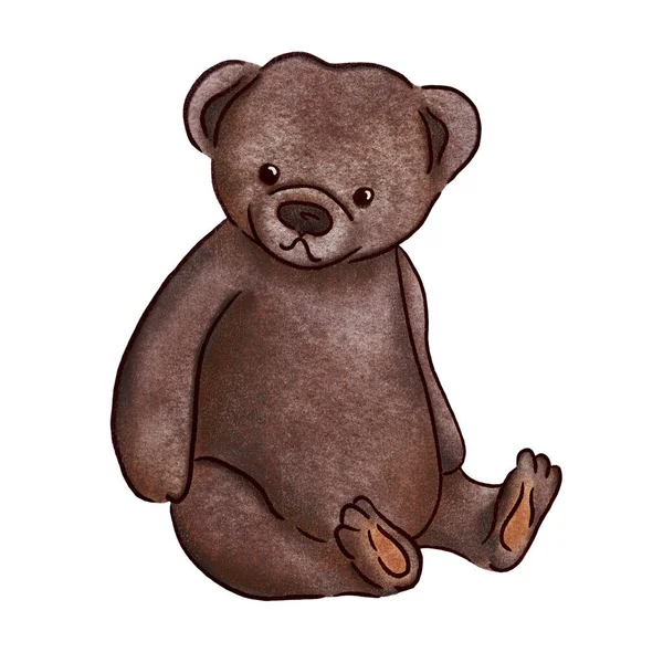 Watercolor Ilustração Urso Pelúcia Bonito Fundo Branco Urso Brinquedo Marrom — Fotografia de Stock