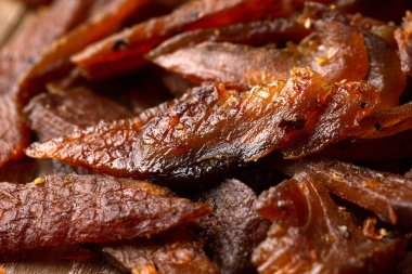 Salmon jerky Dry cured and smoked with salt and pepper