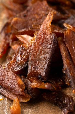 Salmon jerky Dry cured and smoked with salt and pepper