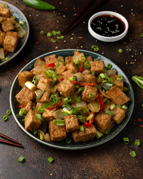 Sal Crocante Pimenta Tofu Vegan Comida Vegetariana Saudável — Fotografia de Stock