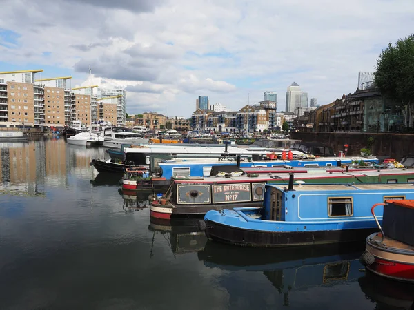 Colourful Canal Boats Moored Limehouse Basin London England — Photo