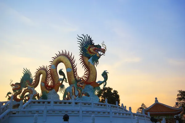 Estátua de dragão chinês no crepúsculo tempo — Fotografia de Stock