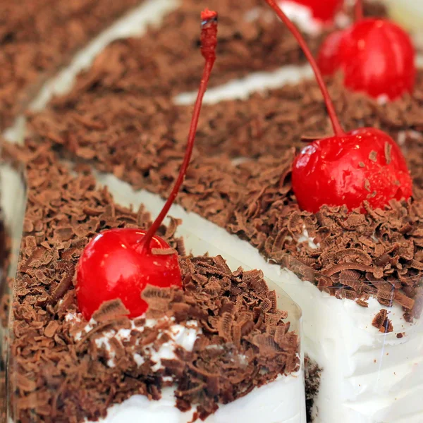 Bolo com chocolate e cereja em cima — Fotografia de Stock