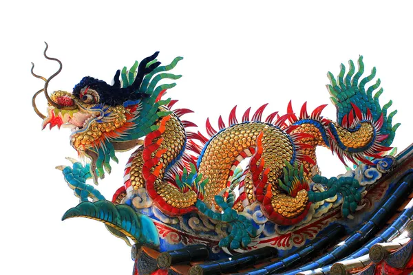 Chinese dragon statue on roof — Stock Photo, Image