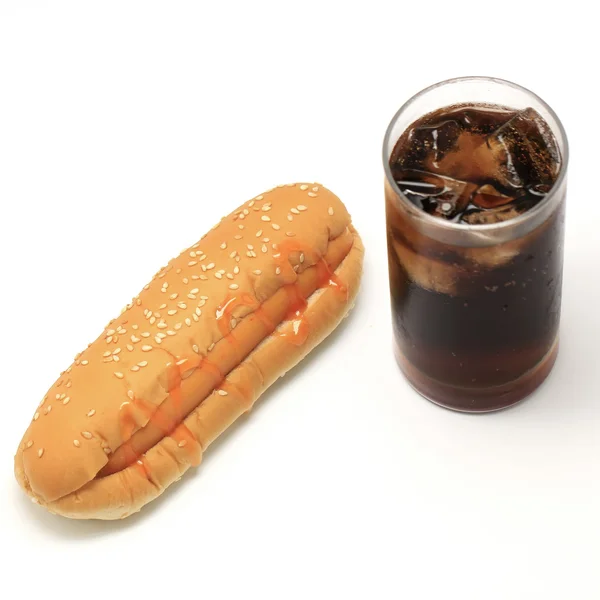 Hotdog and soft drink — Stock Photo, Image