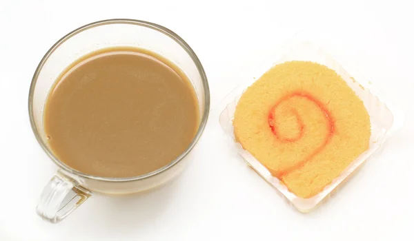 Tort pomarańczowy rolka i kawy — Zdjęcie stockowe