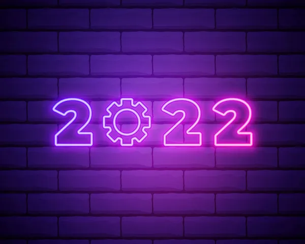 2022 Cartello Neon Felice Anno Nuovo Numeri Realistici Neon Rosa — Vettoriale Stock