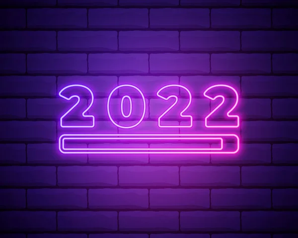 2022年的霓虹灯招牌 新年快乐 现实的粉红霓虹灯数字在黑暗的砖墙上 霓虹灯线性风格的2022年矢量 — 图库矢量图片