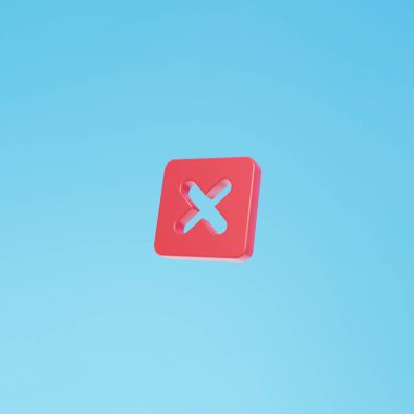 Yanlış Haç Sembolü izole edildi. 3 boyutlu görüntüleme. Kızılhaç, reddedilmenin sembolü, geri çekilme, silme işareti. Harf X. Doğru ya da yanlış simge 3D