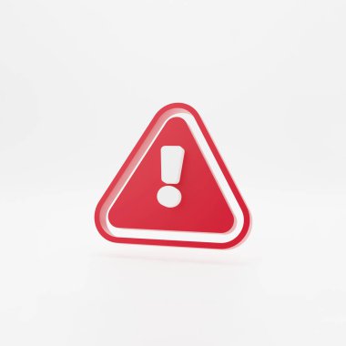 3d kırmızı tehlike uyarısı uyarısı işareti ile ünlem işareti simgesi beyaz duvar arkaplanında izole edilmiş ve 3B gölgesi oluşturulmuş.