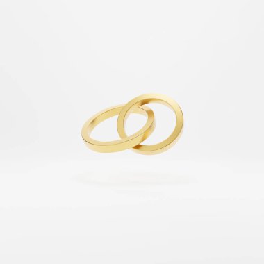 İzole edilmiş beyaz bir arka planda iki alyans görüntüsü. 3 Boyutlu Hazırlama.