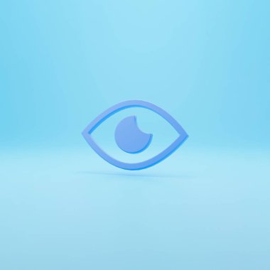 Çizgi film stili, yaratıcı, asgari göz sembolü sarı arka planda izole edilmiş. 3d oluşturma.