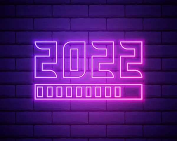 Неоновая Вывеска 2022 Года Новым Годом Реалистичные Розовые Неоновые Номера — стоковый вектор