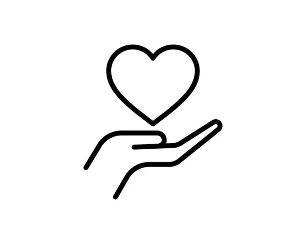 心在手的线条图标 轮廓矢量符号 线形象形文字孤立在白色上 爱情和关系的象征 标志图解 慈善和捐赠线图标概念 — 图库矢量图片