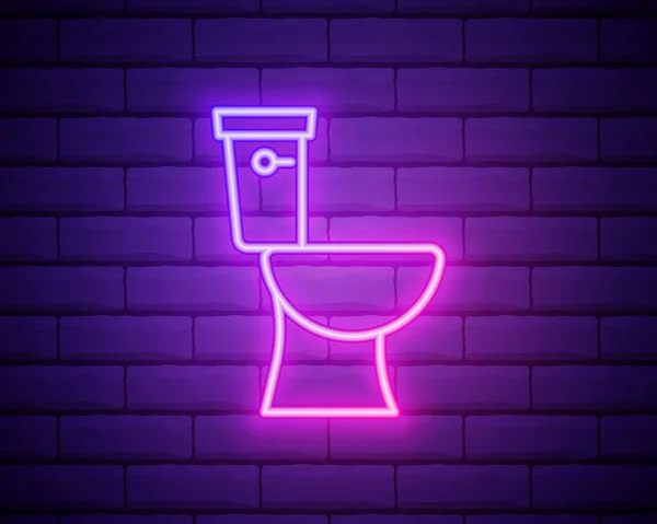 发光的霓虹灯厕所碗图标孤立在砖墙背景 矢量插图 — 图库矢量图片