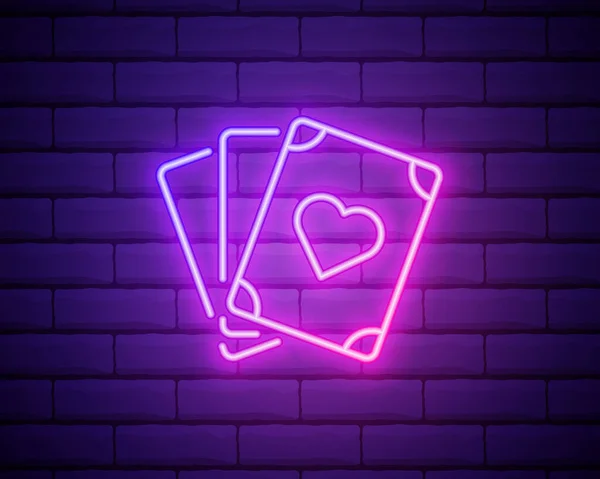 二十一点牌霓虹灯符号元素 夜光广告的赌博概念 用于在线赌场 砖墙上孤立的扑克杆的霓虹灯式矢量图解 — 图库矢量图片