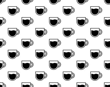 Kahveli kahve fincanı. Beyaz Arkaplanda Kusursuz Desen