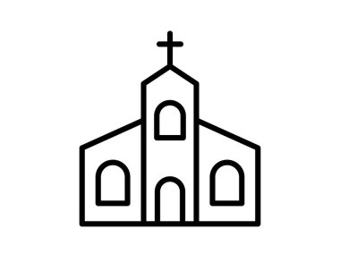 Kilise ikonunun vektör çizimi. Beyaz arka planda modern kilise sembolü. grafik, web sitesi ve mobil tasarım için vektör simgesi.