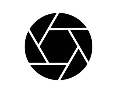 Beyaz arkaplanda izole edilmiş siyah katı düz tasarım simgesinde kamera deklanşör simgesi.