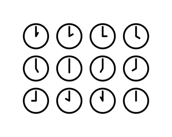 時間とクロックベクトル線形アイコンを設定します 時間管理だ タイマー アラーム 時間管理 カレンダーなど 白い背景のウェブサイトのアイコンのための時間の隔離されたコレクション — ストックベクタ