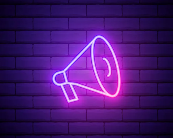 Gloeiende Neon Lijn Megaphone Pictogram Geïsoleerd Baksteen Muur Achtergrond Speaker — Stockvector