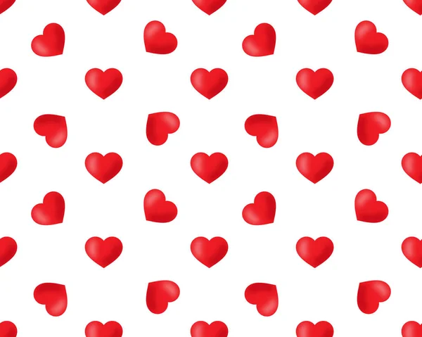 シンプルなハート形のシームレスなパターンで斜めの配置 愛とロマンチックなテーマの背景 赤ベクトル壁紙 — ストックベクタ