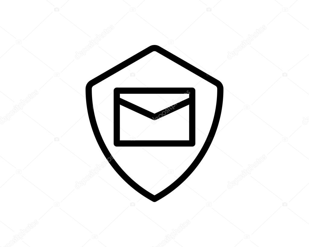 Encryption Message icon outline flat style. Email and shield outline icons isolated on white.
