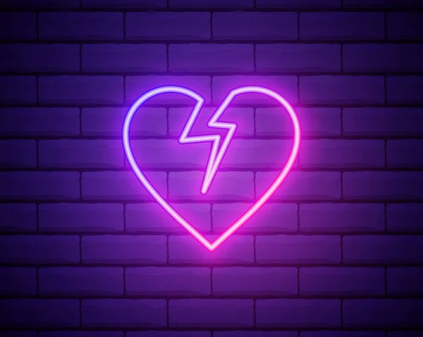 Gebrochenes Herz Neonlicht Ikone Herzschmerz Glühendes Zeichen Schnabel Hoch Vektor — Stockvektor