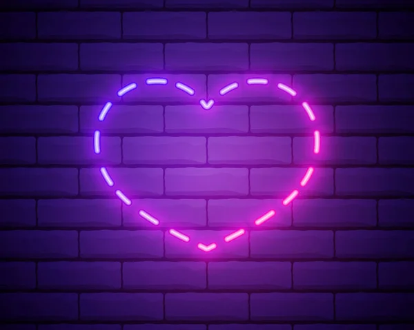 Cuore Neon Luminoso Cartello Neon Notte Sfondo Muro Mattoni Con — Vettoriale Stock