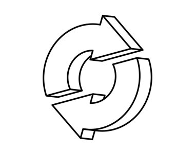 Büyük bir çift ok sembolünün ana hatları siyah çizgilerle çizilmiştir. Objenin üç boyutlu görünümü. Beyaz arkaplanda vektör illüstrasyonu.