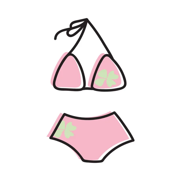 Simple Summer Vector Hand Drawn Illustration Cute Ruffle Bikini Swimsuit — Wektor stockowy