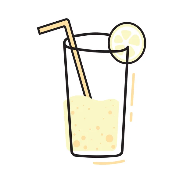 有柠檬 冰块和稻草的鸡尾酒杯 热带鸡尾酒饮料在白色背景中分离出来 雕刻的矢量图解 — 图库矢量图片