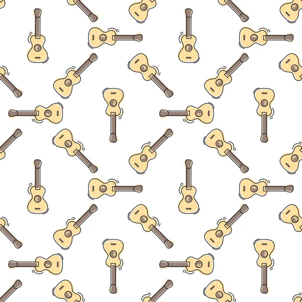Hand Drawn Guitar Seamless Pattern Vector Illustration Cute Doodle Style — Vettoriale Stock