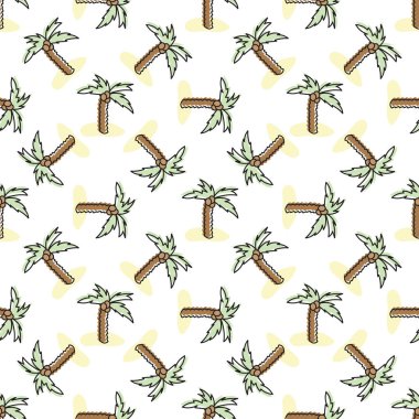 Palm tree doodle seamless pattern. Cute palm tree in doodle style isolated on white background