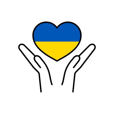 Ulusal bayrak, el ve haritayla Ukrayna konsepti için dua edin. Ukrayna bayrağı dua eden konsept vektör çizimi. Barış için dua edin Ukrayna 'ya karşı savaşı durdurun..