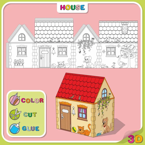 Färg-cut-lim. tecknad bild av hus med djur Royaltyfria illustrationer