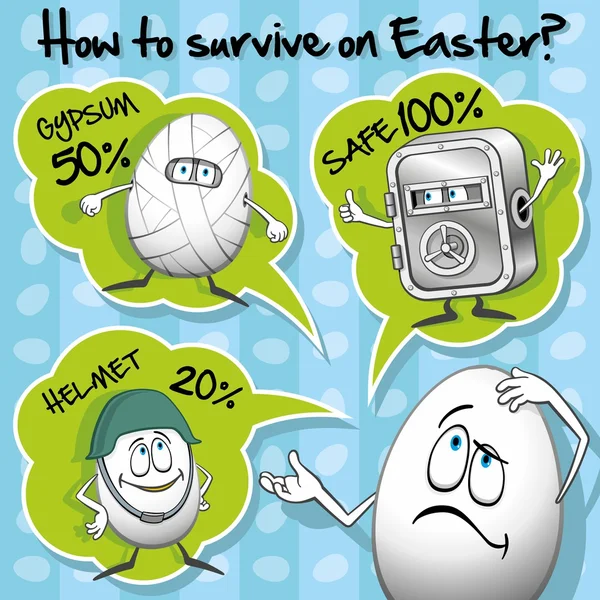 Egg character on Easter think about security Stock Illustration