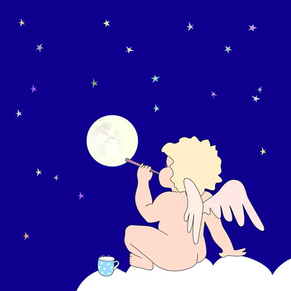 面白い少し天使打撃バブル月として — ストックベクタ