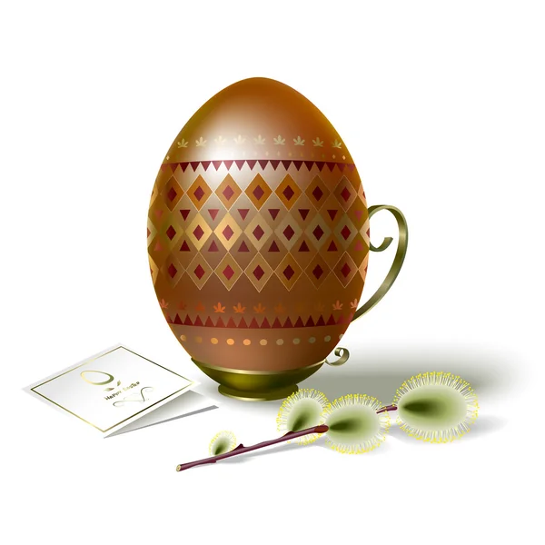复活节彩蛋与棕色的装饰和杨柳枝 免版税图库矢量图片