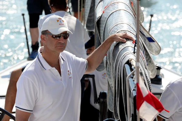 Król Hiszpanii felipe vi w king's cup żeglarskie obchodzony w Majorka, sierpnia 2014. — Zdjęcie stockowe