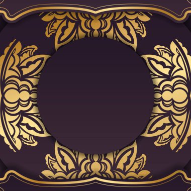 Burgundy renginde altın süslemeli bir mandala ve metin için bir yer.