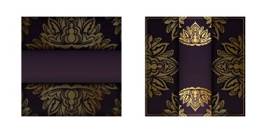 Soyut altın desenli bordo renginde yazdırmaya hazır kartpostal.